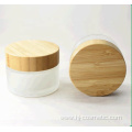 50g Environmental empty bamboo cosmetic lid frosted glass jars/cosmetic lotion bottles/cosmetic bottles and jars